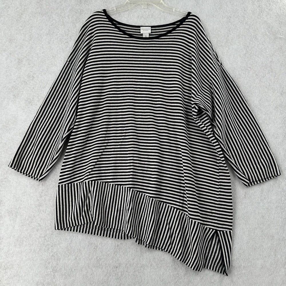 Chicos Weekends Sweater‎ Womens Size XL Large Striped Asymmetrical Hem Cotton